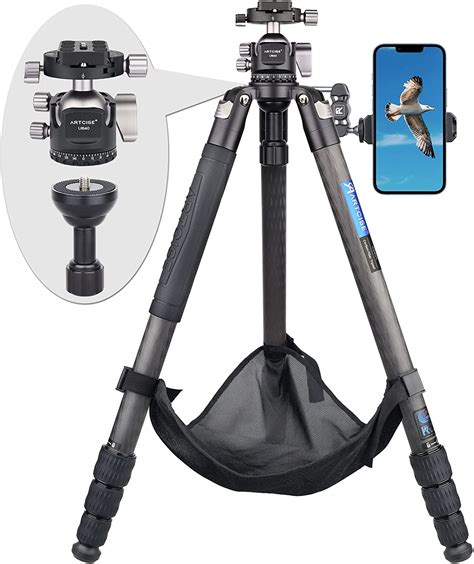 2021 New ARTCISE Carbon Fiber Tripod for Camera, 32.5mm Leg Heavy Duty Tripod with 65mm Bowl Adapter, Panoramic Ball Head Max Load 44 lbs for Canon Sony DSLR Camera Camcorder