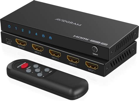 4K HDMI Switch 4x1, 4 Port HDMI Selector Switcher 4 in 1 Out with IR Remote Control Support 4K@60Hz, 4Kx2K, HDR, HDMI 2.0b, HDCP 2.2, 3D, 1080P