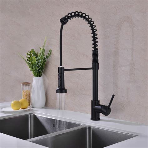 Fonveth Black Kitchen Faucet, Pre Rinse Single Handle Black Matte Kitchen Faucet, Spring High Arc Stainless Steel Kitchen Faucet with Pull Down Sprayer,Solid Brass Black Kitchen Sink Faucet