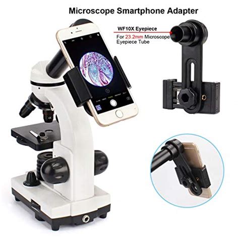 Gosky 2020 Newest Microscope Lens Adapter with WF10X Eyepiece for Microscope Eyepiece Tube 23.2mm, Microscope Accessory Quick-Setup Microscope Smartphone Camera Adaptor with Spring Clamp Mount
