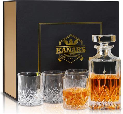 KANARS Crystal Whiskey Decanter Set, Emperor Decanter Set with Old Fashioned Glasses for Liquor Bourbon Scotch Tequila Snifter, Unique Gifts for Men Dad Grandpa Brother Adult