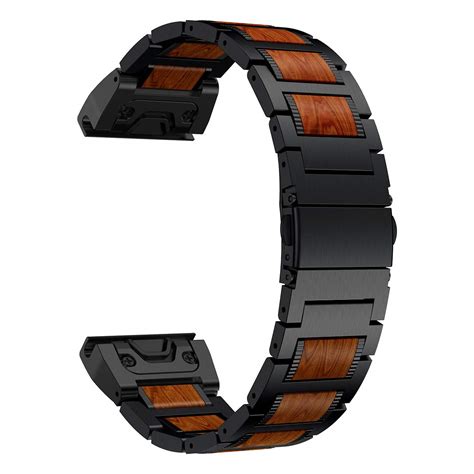 80% Off Discount LDFAS Fenix 6 Pro/5 Plus Band, Natural Wood Red Sandalwood Black Stainless Steel Metal Watch Band, 22mm Quick Release Easy Fit Strap Compatible for Garmin Fenix 5 6 Pro/Forerunner 935/945 Smartwatch