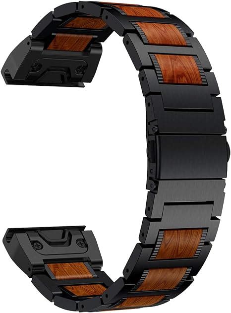 80% Off Discount LDFAS Fenix 6 Pro/5 Plus Band, Natural Wood Red Sandalwood Black Stainless Steel Metal Watch Band, 22mm Quick Release Easy Fit Strap Compatible for Garmin Fenix 5 6 Pro/Forerunner 935/945 Smartwatch