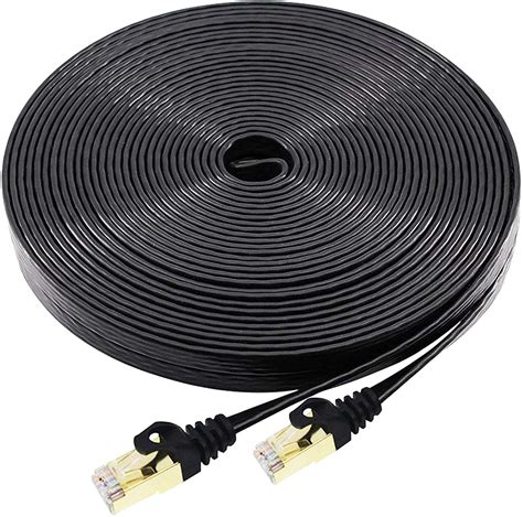 Long Ethernet Cable 100 ft, TBMax Cat 7 Flat Computer Shielded LAN Wire with Cable Clips & Labels, High Speed Internet Network Patch Cord for Router, Modem, Xbox, Switch, TV Box -Black