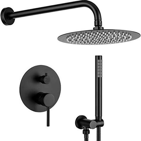 Product Deal Rain Shower System Matte Black GAPPO Wall Mounted High Pressure Rainfall Shower Faucet and Head Combo Set with Handheld Rough in Pressure Balance Valve Included…