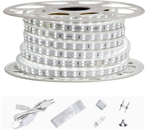 Shine Decor LED Strip Lights 50FT Dimmable Brightness, Double Row Cold-resistant Minus 13F 110V 120V AC Rope Light Outdoor IP65 Waterproof, 3000K Warm White Cuttable LED String for Lighting Decoration