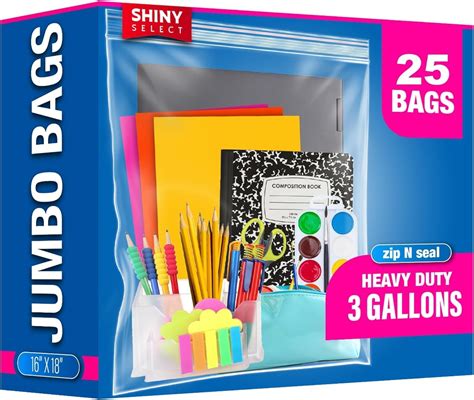 Shiny Select [ Pack of 25 ] Large & Spacious Big Storage Bags with resealable Slider Closure, Great for Food Storage, Clothing, Organization, Toys, Travel, Supplies, Home or Office, 16"x18"