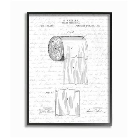 Stupell Industries Toilet Paper Roll Patent White Bathroom, Design by Artist Lettered and Lined Wall Art, 24 x 30, Black Framed