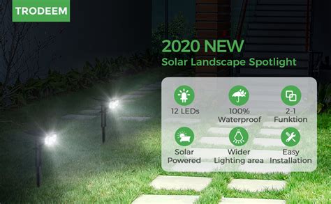 TRODEEM 70 LEDs Solar Landscape Spotlights, 4 Modes Cold & Warm White Dimmable Solar Outdoor Spot Lights IP67 Waterproof Solar Landscape Lights for Yard Garden Driveway Porch Walkway Pool Patio 4 Pack