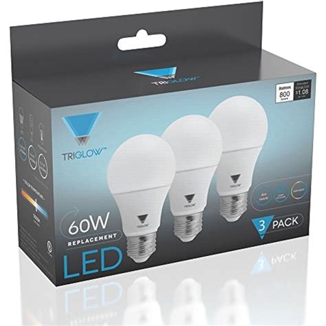 TriGlow LED Light Bulbs 60 Watt Equivalent (9 Watt) A19 LED Bulb Soft White (3000K) 800 Lumen, Non-Dimmable, 3-Pack
