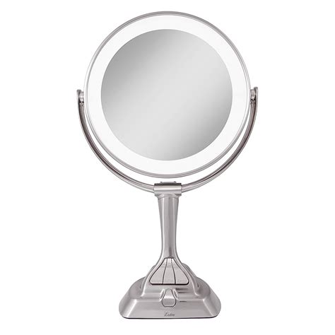 Video Review Zadro LED10 inch Round 3-Color Lighted Dual-Sided Magnification Vanity Makeup Mirror for Bedroom, Bathroom and Tabletop Not Cordless (Satin Nickel, 10X/1X)