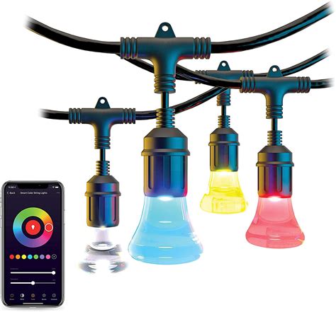 Super Brands atomi Smart Color String Lights – 36 Feet, Waterproof Outdoor WiFi White & Color Changing RGB LED, 18 Commercial Grade Bulbs, Works with Alexa, Google Home, Control From Anywhere