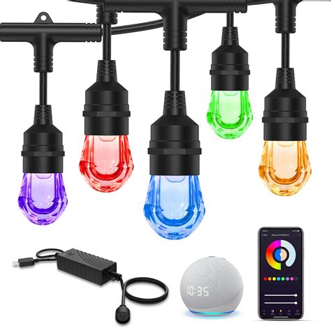 Super Brands atomi Smart Color String Lights – 36 Feet, Waterproof Outdoor WiFi White & Color Changing RGB LED, 18 Commercial Grade Bulbs, Works with Alexa, Google Home, Control From Anywhere